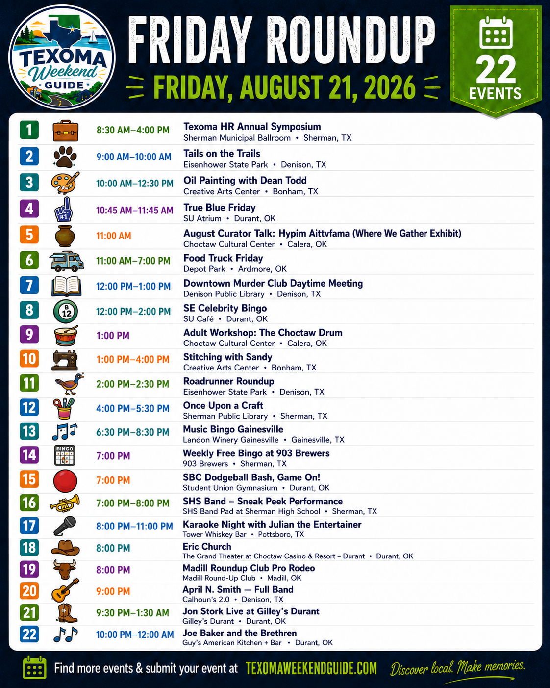 Texoma Weekend Guide Friday Roundup — August 21, 2026