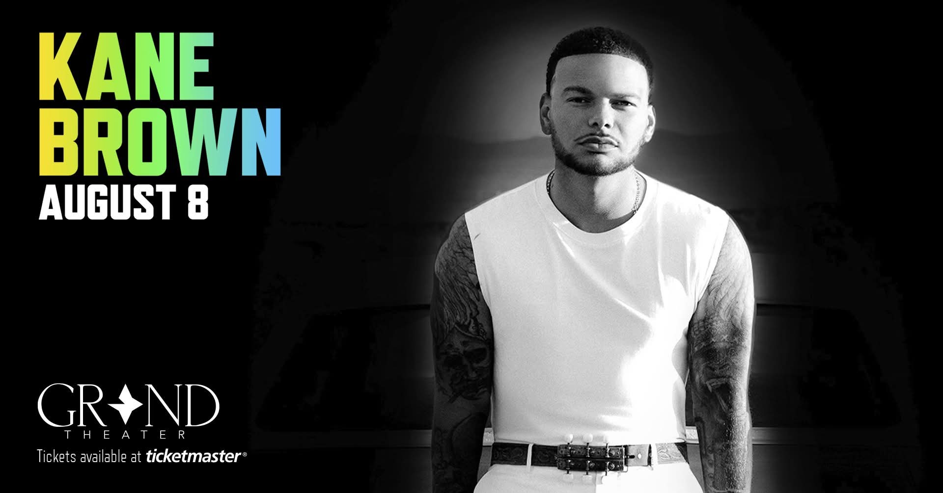 Kane Brown concert promotion for August 8, 2026, at The Grand Theater at Choctaw Casino & Resort – Durant