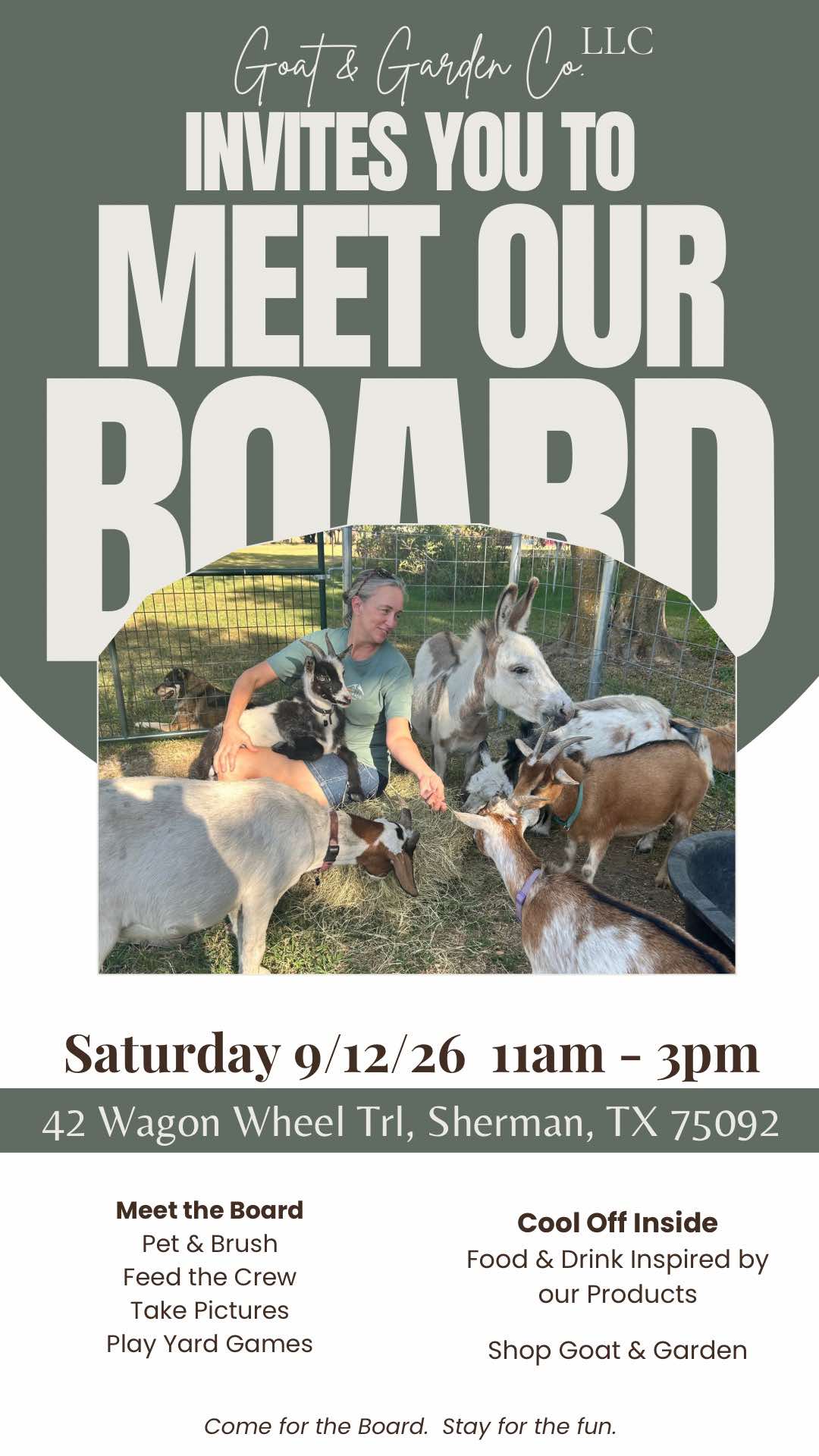 Sponsored / Paid Promotion — Meet Our Board at Goat & Garden Co.