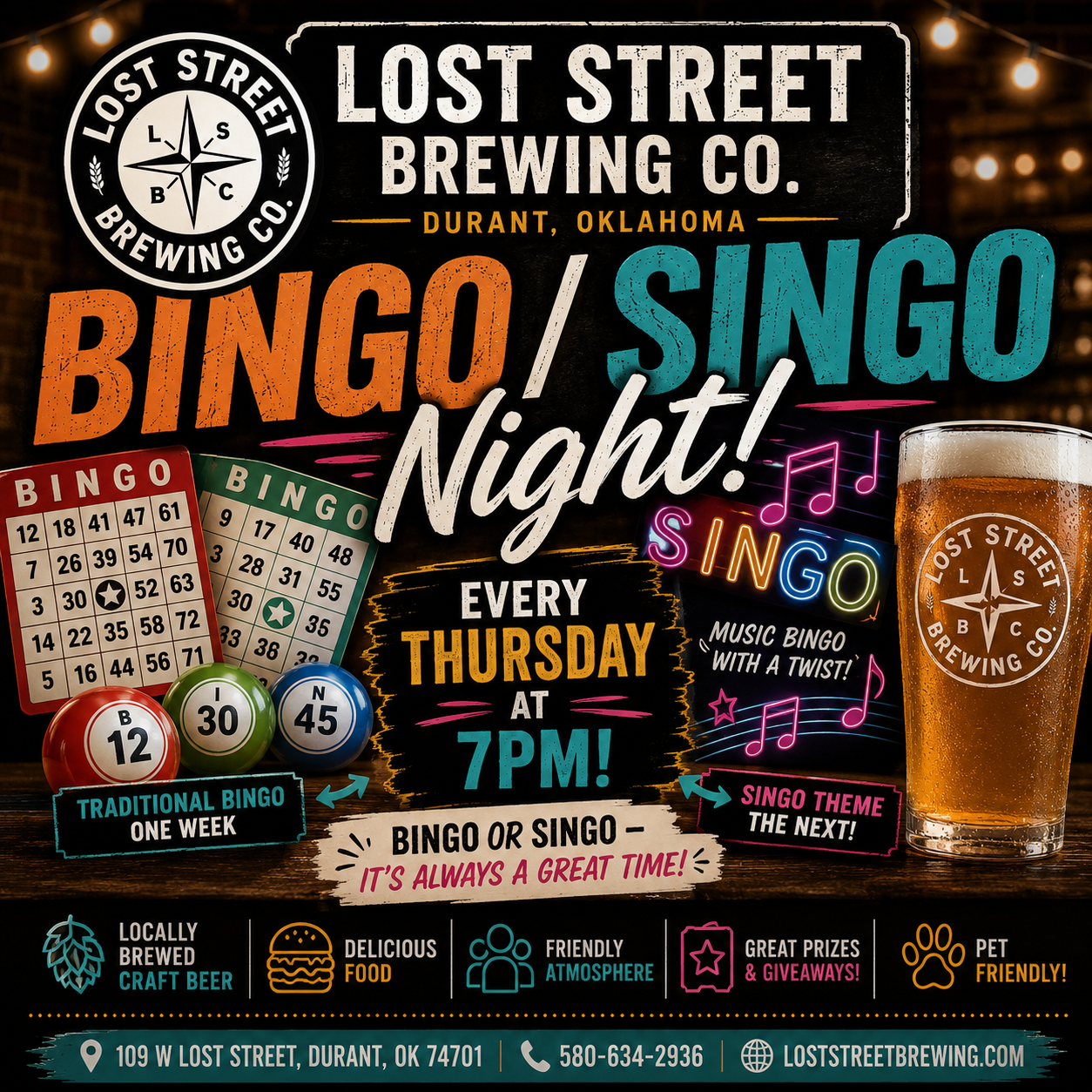 Weekly Bingo/Singo Night at Lost Street Brewing Company flyer