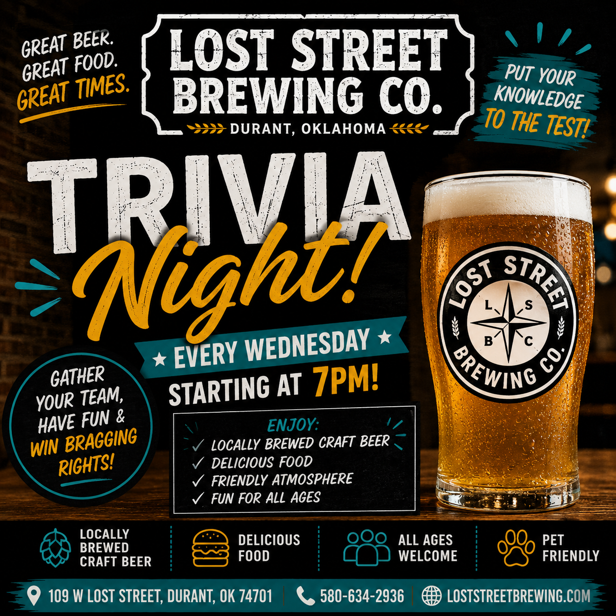 Weekly Trivia Night at Lost Street Brewing Company flyer