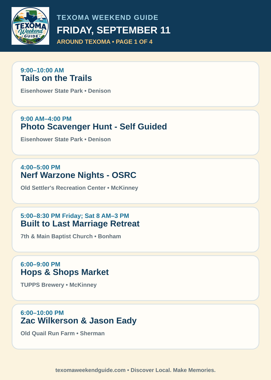 Texoma Weekend Guide Friday, September 11 roundup — page 1
