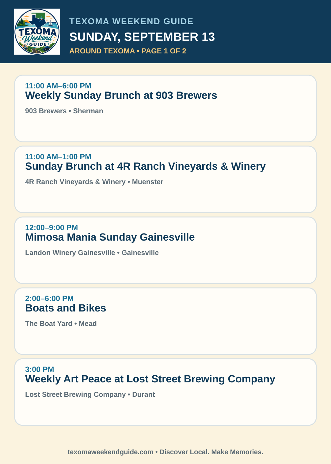 Texoma Weekend Guide Sunday, September 13 roundup — page 1
