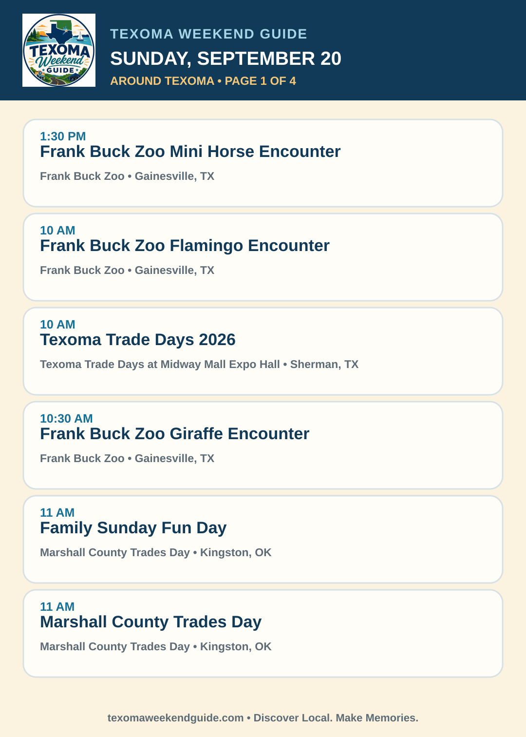 Texoma Weekend Guide Sunday, September 20 roundup — page 1