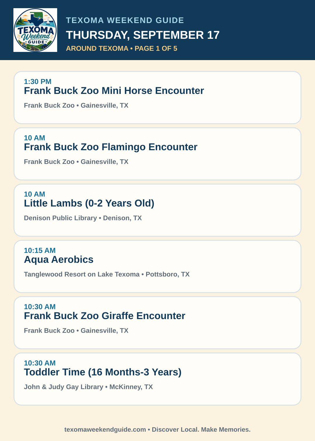 Texoma Weekend Guide Thursday, September 17 roundup — page 1