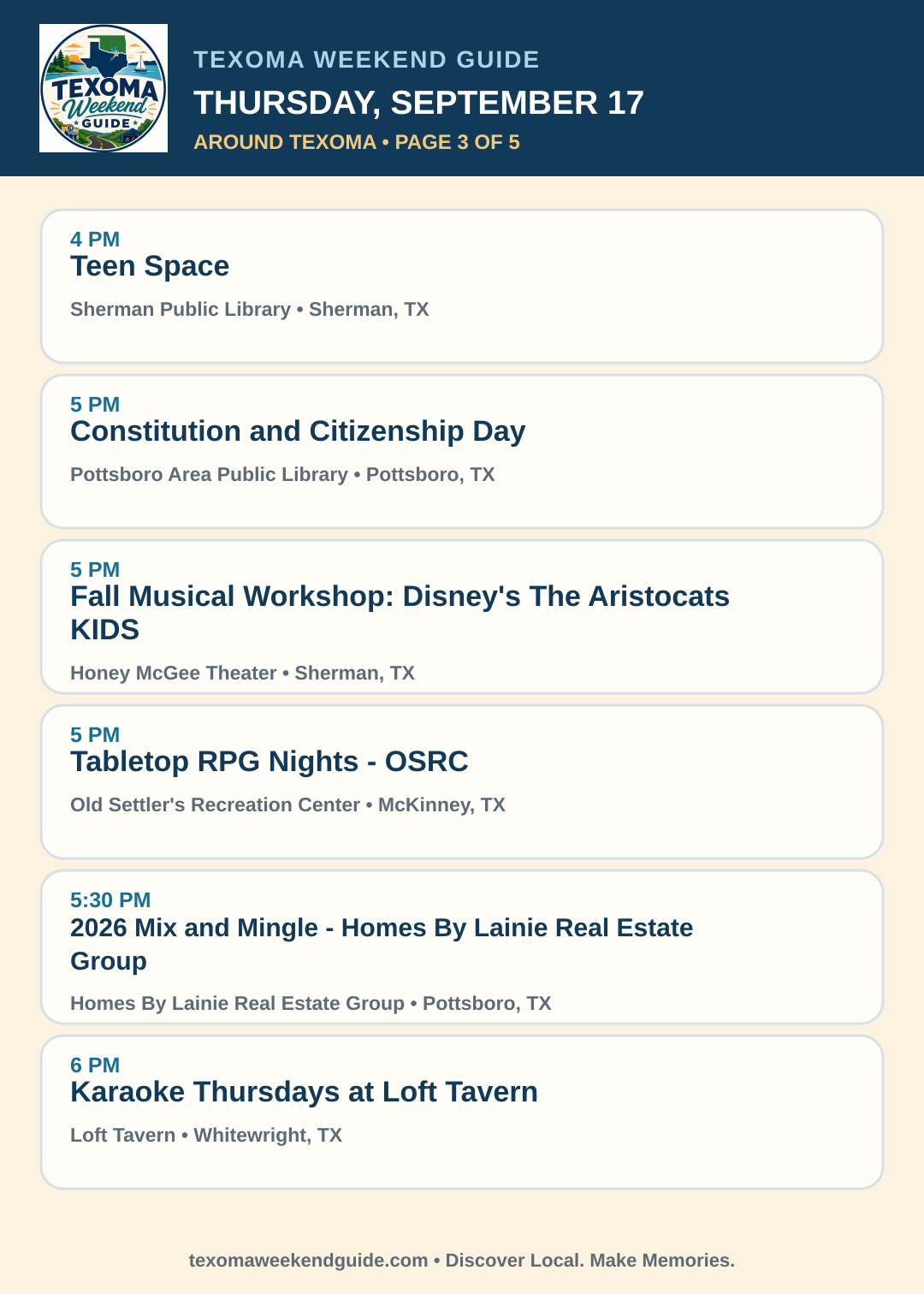 Texoma Weekend Guide Thursday, September 17 roundup — page 3